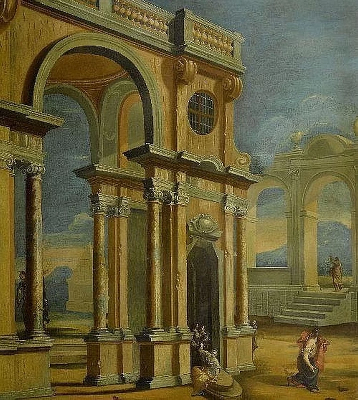 Vista di architettura con figure - attribuito